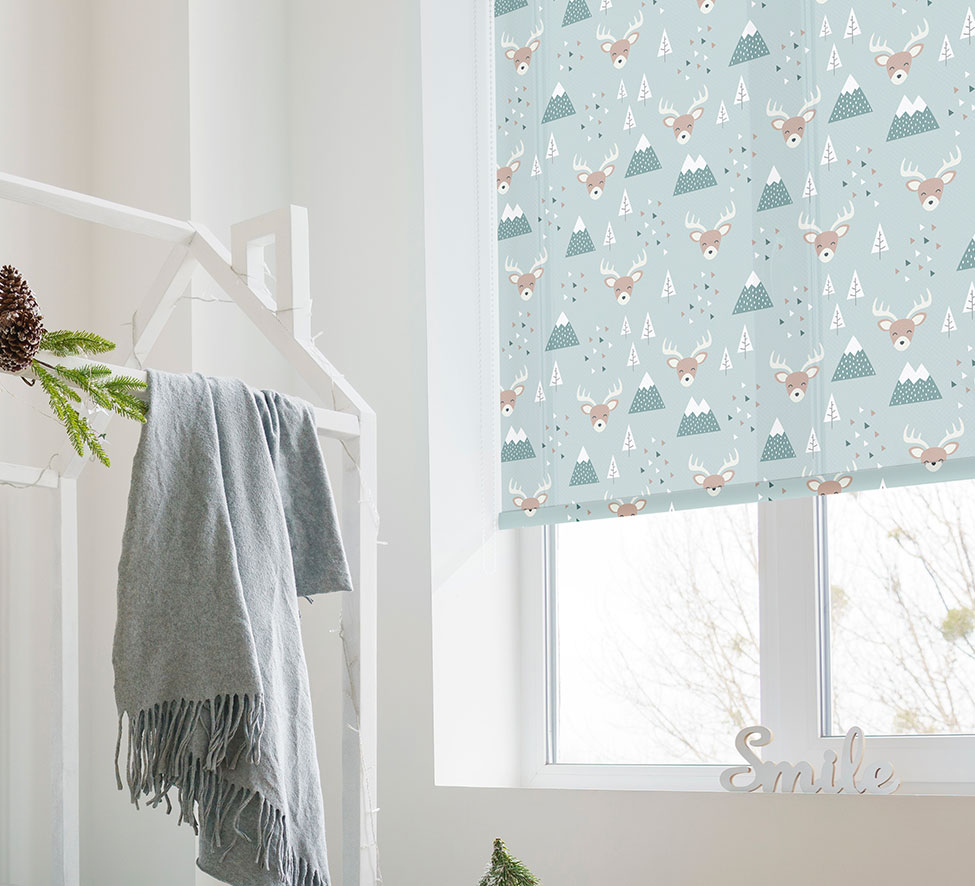 store enrouleur bebe motif cerf montagne bleu clair