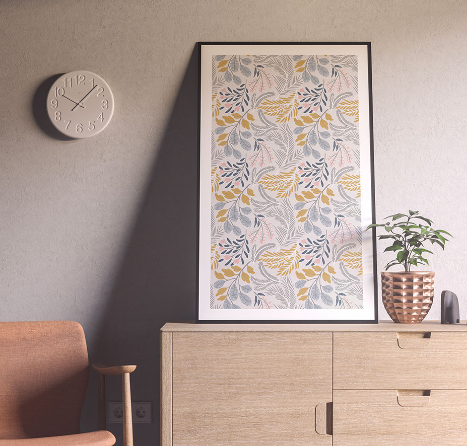 cadre motif toile fleur fougère