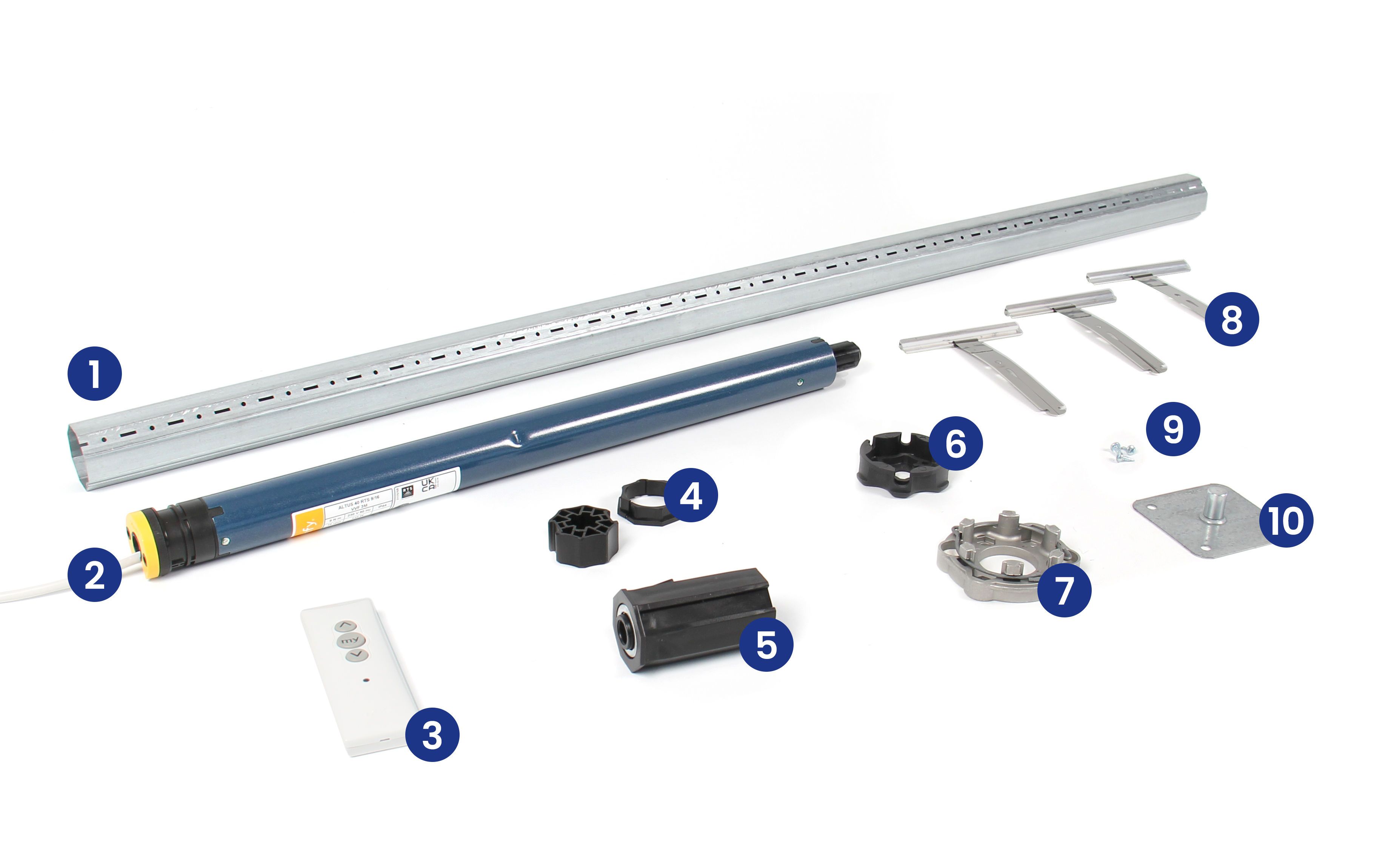 Contenu du kit axe motorisé Somfy RTS diamètre 40mm 005094