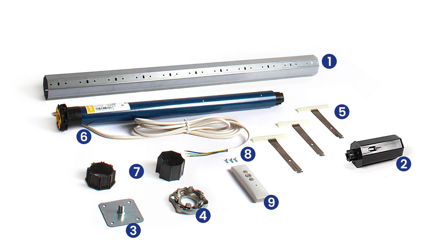 Contenu du kit axe motorisé somfy RTS longueur 1500mm