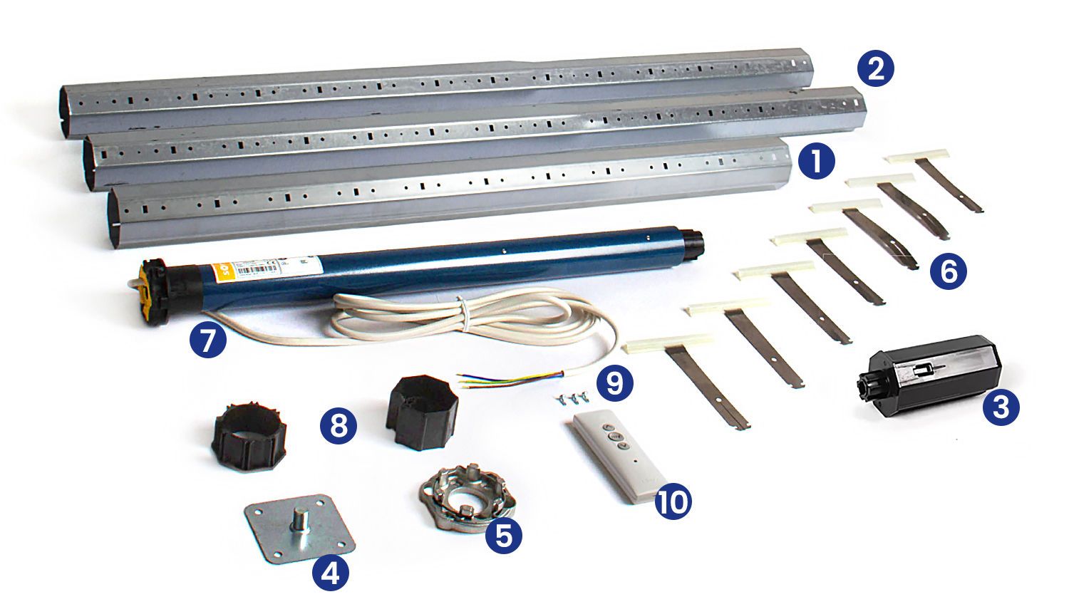 Contenu du kit axe motorisé somfy RTS longueur 3500mm