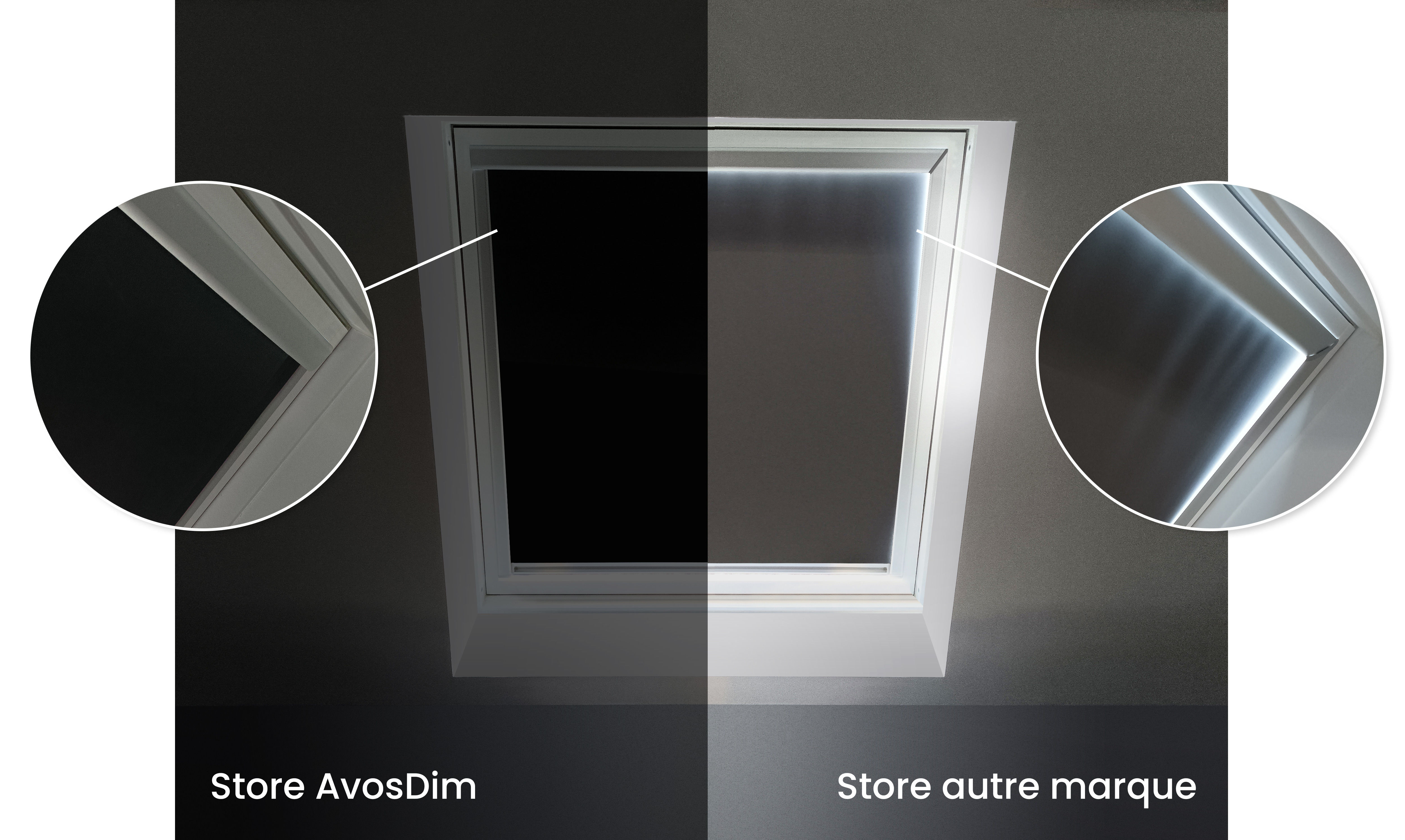 comparaison entre un store fenetre de toit AvosDim et un store concurrent